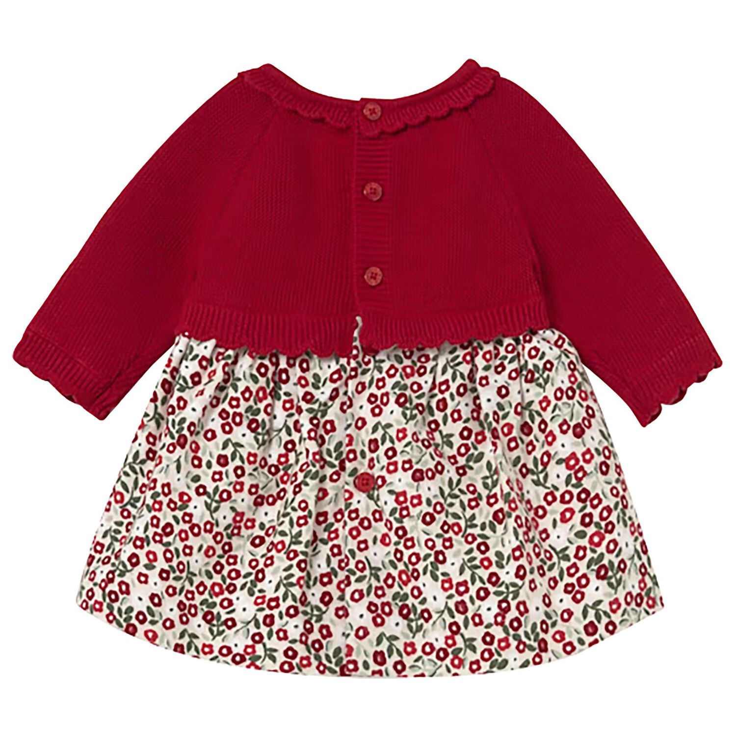Baby Girls Red & White Floral Dress, 1, hi-res