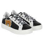 Black Logo Leather Trainers, 1, hi-res