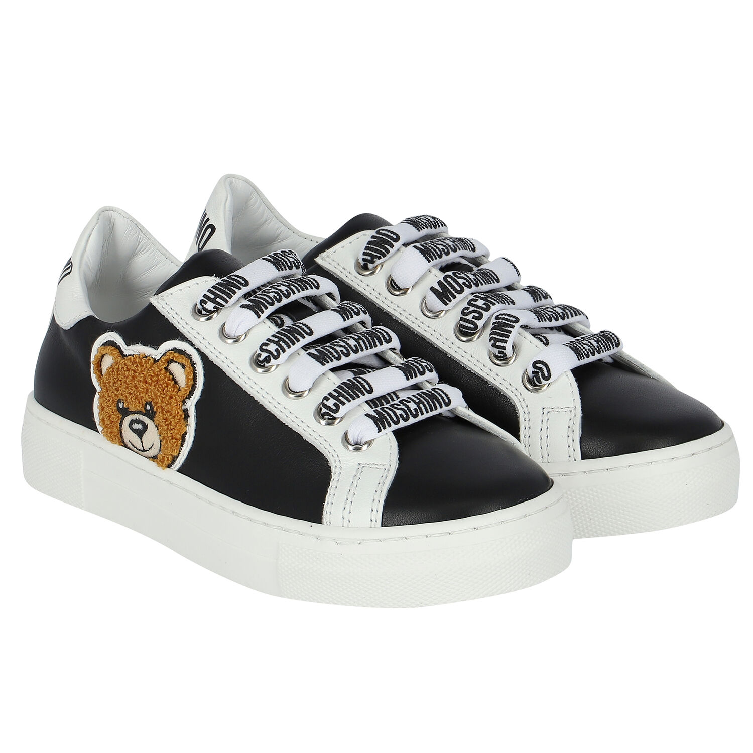 Black Logo Leather Trainers, 1, hi-res