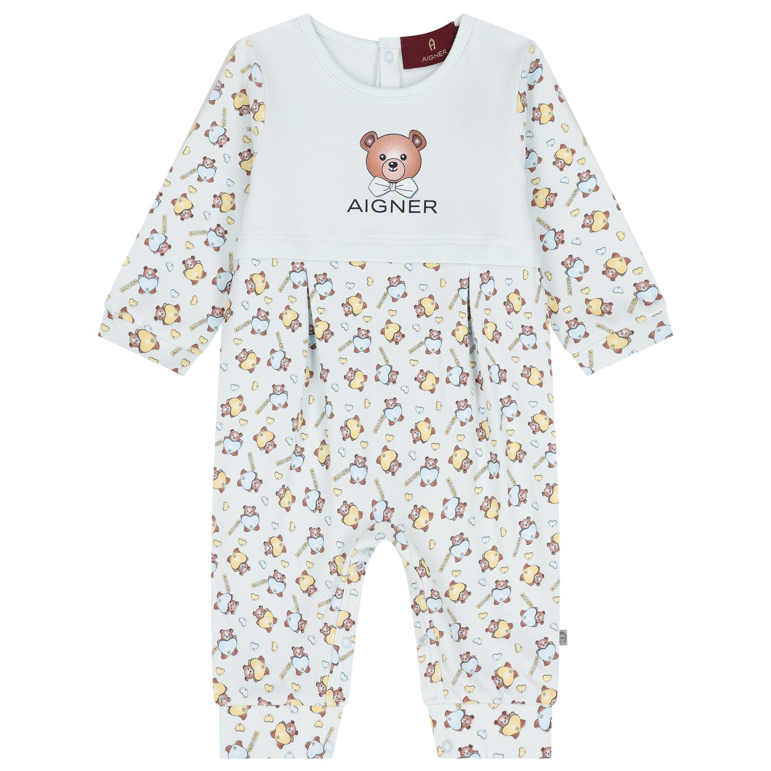 Baby Boys Blue Teddy Bear Logo Romper, 1, hi-res