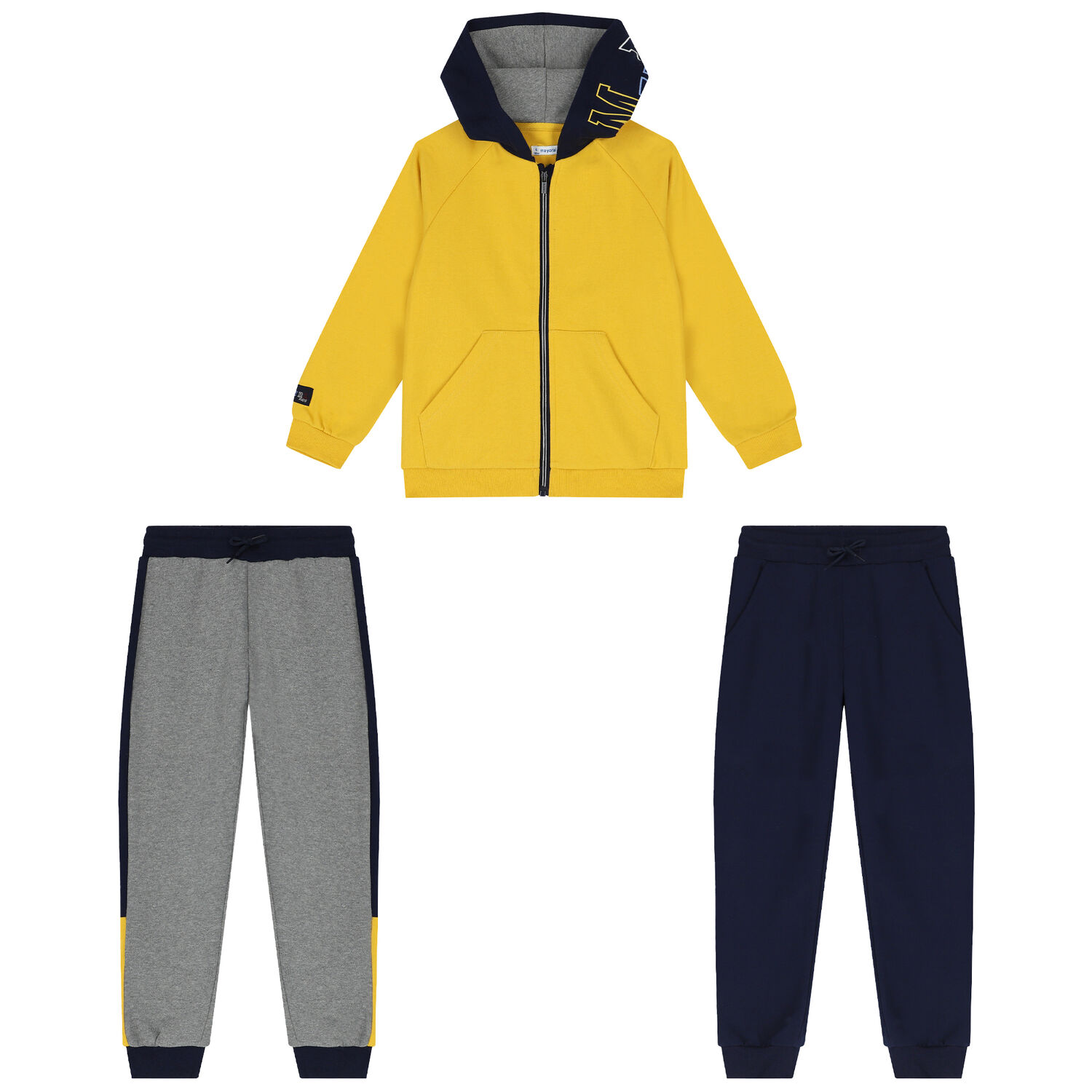Boys Yellow, Navy Blue & Grey 3 Piece Tracksuit, 1, hi-res image number null