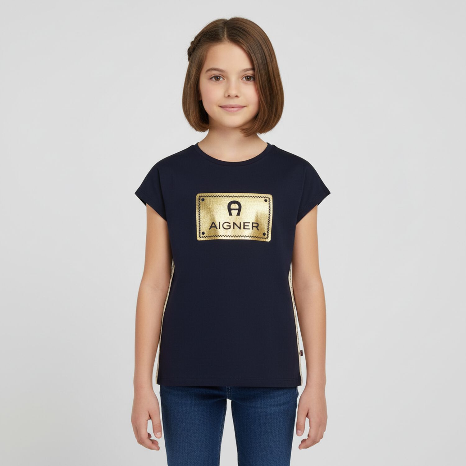 Girls Navy Blue Logo T-shirt, 1, hi-res image number null