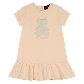 Younger Girls Pink Faux Fur Teddy Bear Dress
