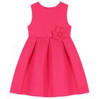 Girls Pink Satin Flower Dress, 1, hi-res