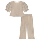 Girls Beige & Silver Trousers Set, 1, hi-res