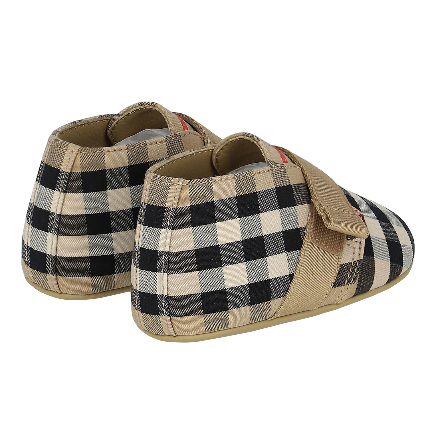 Beige & Checked Logo Baby Trainers, 1, hi-res