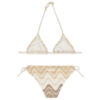 Girls Beige & Gold Striped Bikini