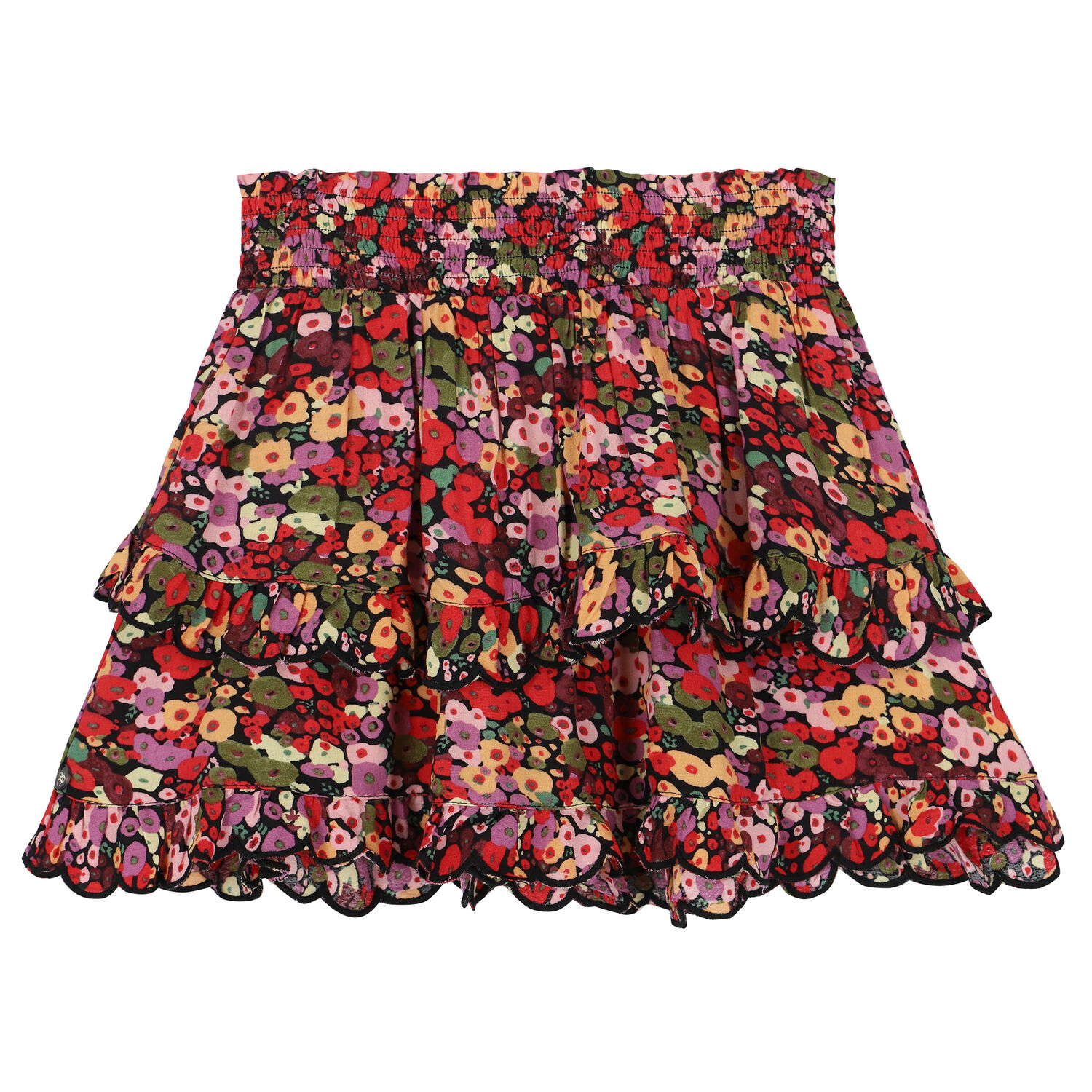 Girls Floral Printed Layered Skirt, 1, hi-res
