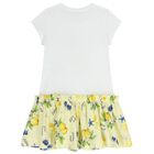 Girls White & Yellow Lemon Logo Dress, 1, hi-res