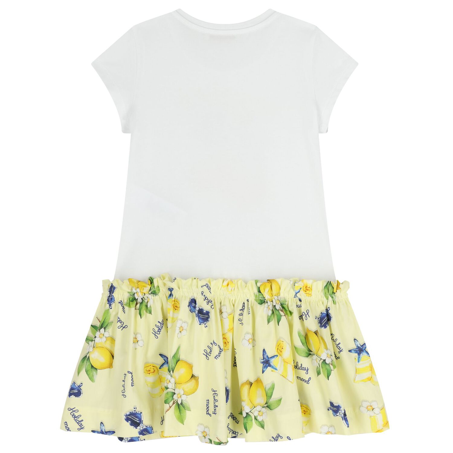 Girls White & Yellow Lemon Logo Dress, 1, hi-res