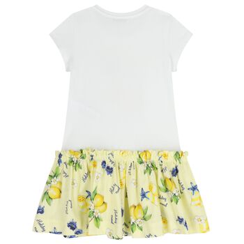 Girls White & Yellow Lemon Logo Dress
