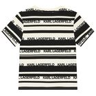 Boys Ivory & Black Striped Logo T-Shirt, 1, hi-res