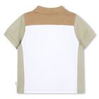 Younger Boys White, Green & Beige Logo Polo Shirt, 1, hi-res