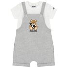 Younger White & Grey Teddy Bear Logo Dungaree Set, 2, hi-res