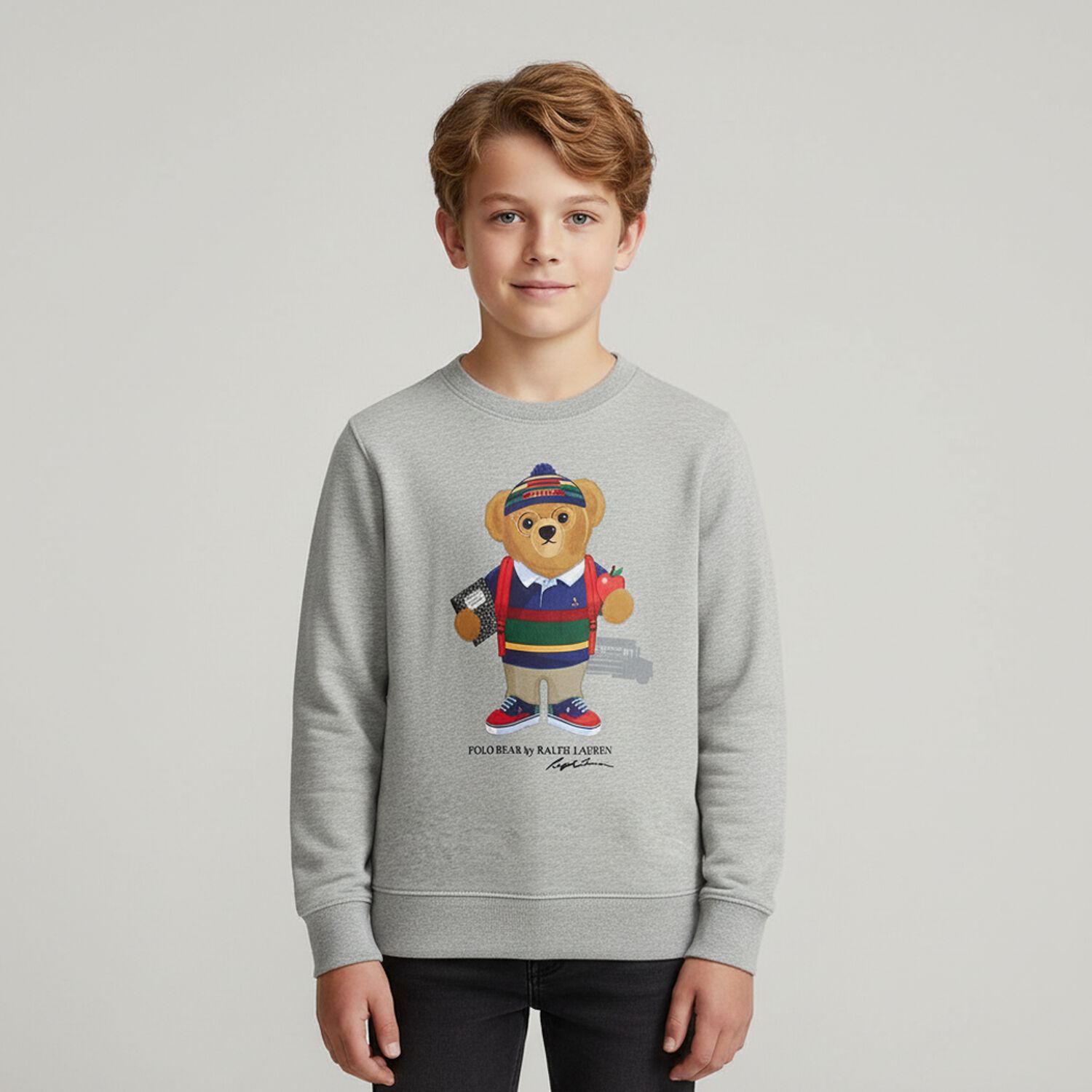 Boys Grey Polo Bear Sweatshirt, 2, hi-res