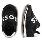 Boys Black Leather Logo Trainers, 1, hi-res