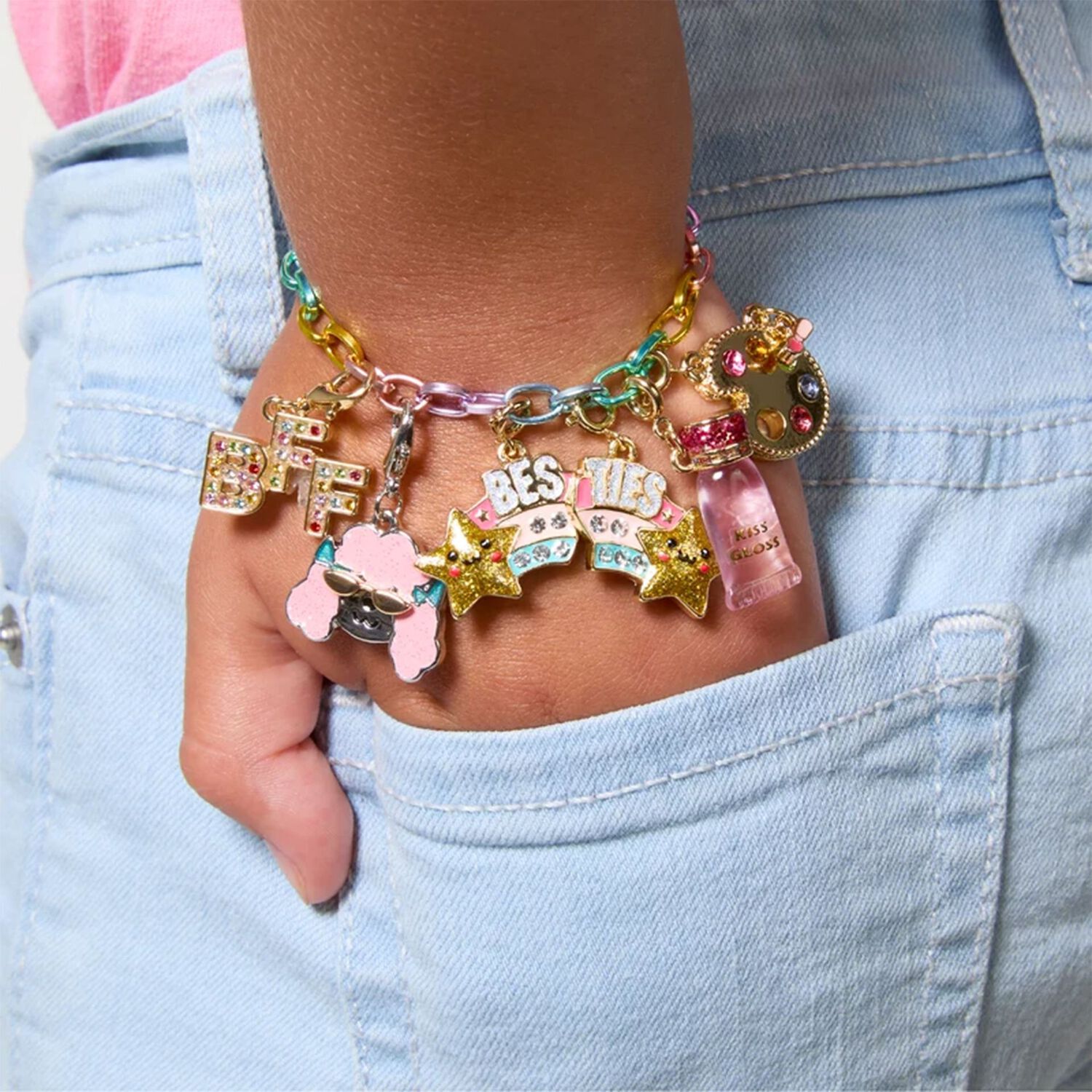 Girls Gold Twin Star Bestie Charm, 1, hi-res