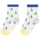 Baby Boys Ivory & Blue Boat Print Socks ( 3-Pack ), 3, hi-res