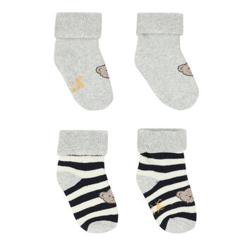 Baby Boys Grey & Navy Teddy Socks ( 2-Pack )Ã‚Â 