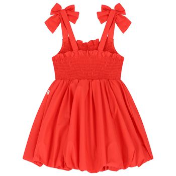 Girls Red Bow Smocked Dress
