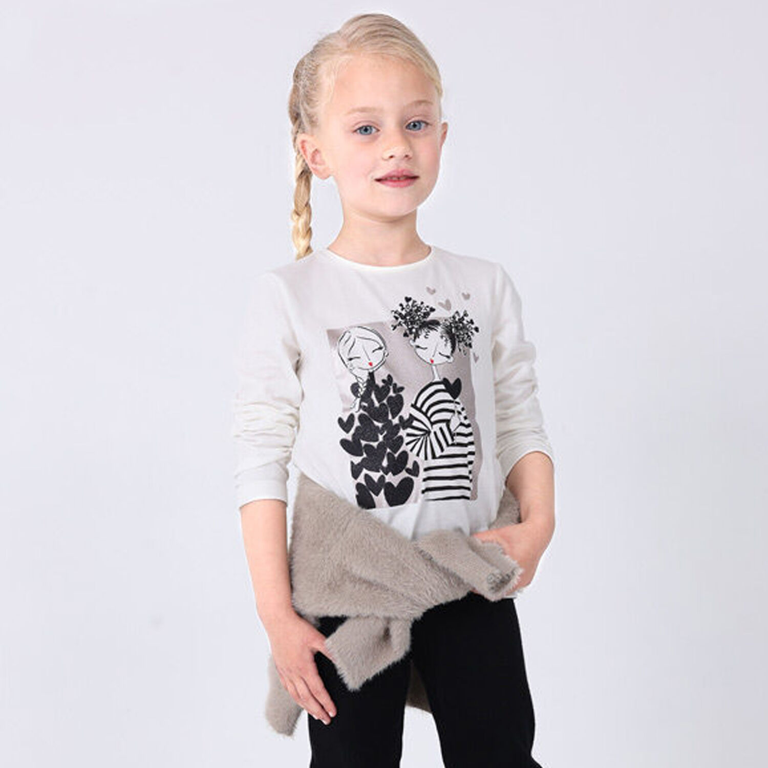 Girls Ivory Long Sleeve Top, 1, hi-res