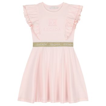 Girls Pink & Gold Logo Ruffled Dress