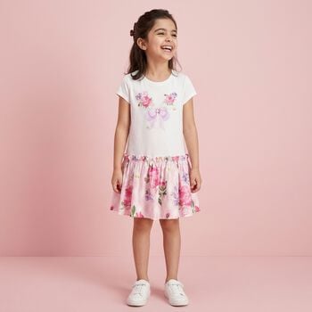 Girls White & Pink Floral Dress