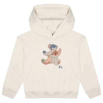 Girls Ivory Patchwork Bear Hooded Top