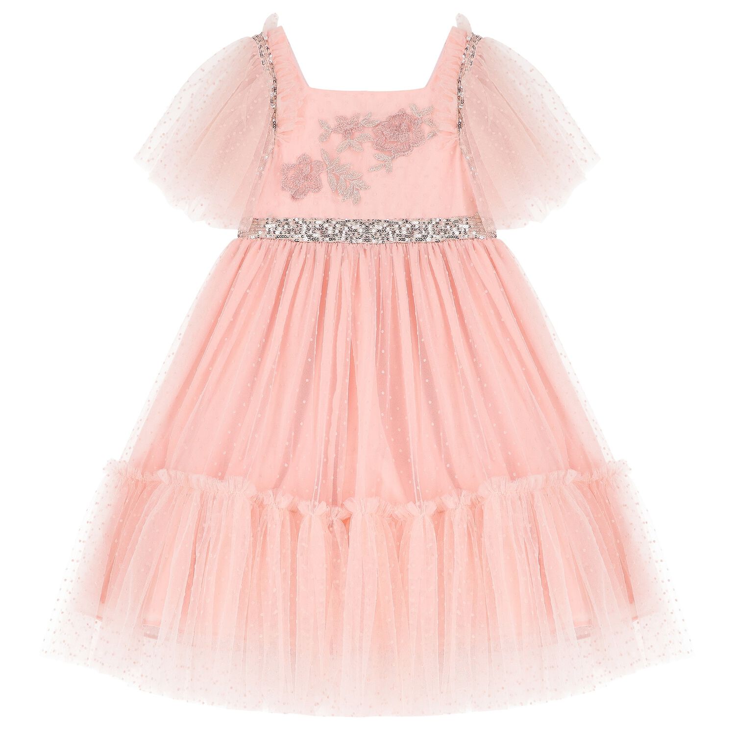 Girls Pink Embellished Haute Couture Dress, 1, hi-res image number null