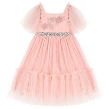 Girls Pink Embellished Haute Couture Dress