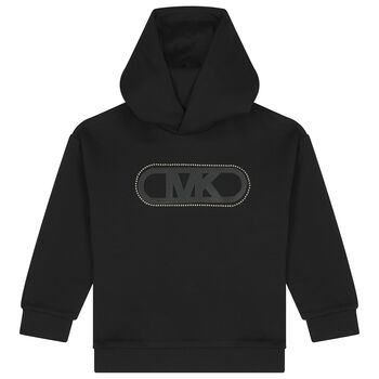 Girls Black Logo Hooded Top
