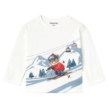 Younger Boys White Tiger Long Sleeve Top