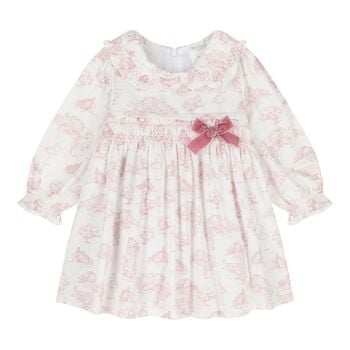 Baby Girls Ivory & Pink Toile de Jouy Dress