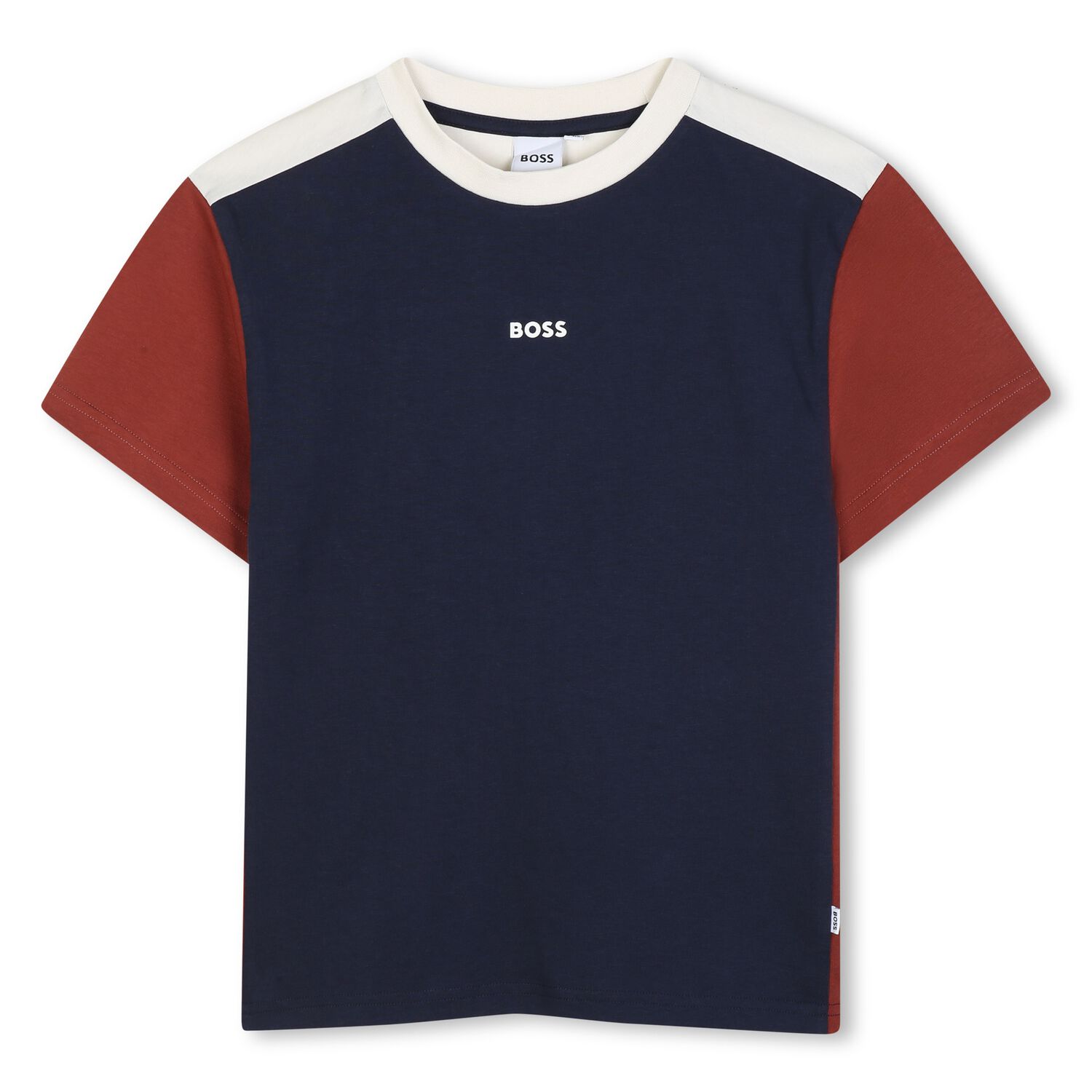 Boys Navy Blue, Ivory & Orange Logo T-Shirt, 1, hi-res