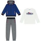 Boys White, Blue & Grey 3 Piece Tracksuit, 1, hi-res