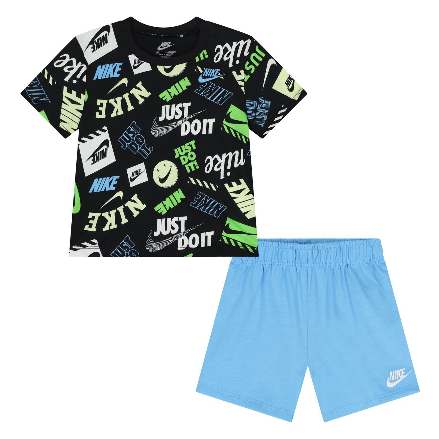 Younger Boys Black & Blue Logo Shorts Set, 1, hi-res