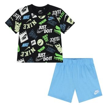 Younger Boys Black & Blue Logo Shorts Set