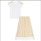 Girls White & Beige Skirt Set, 1, hi-res
