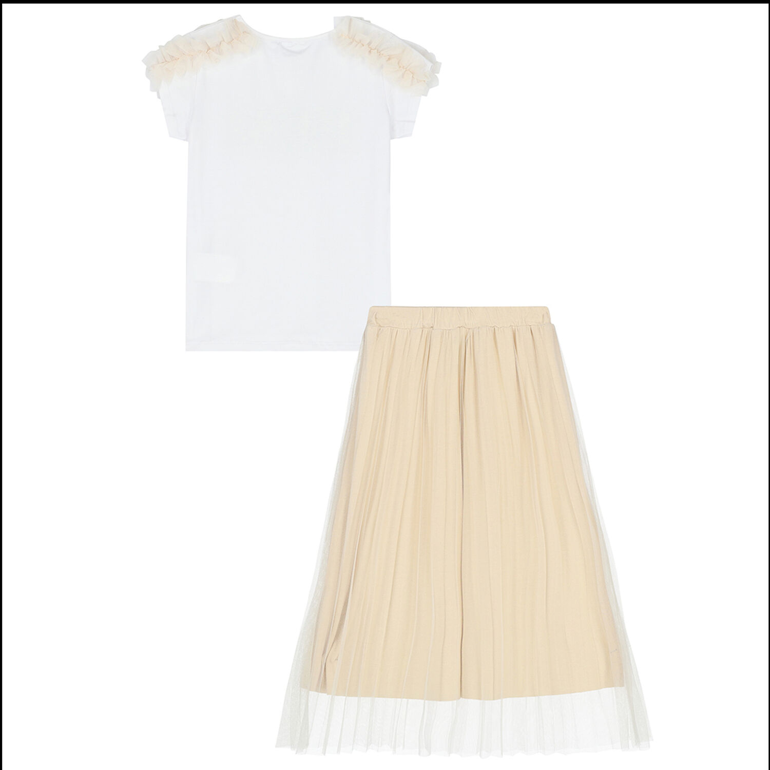Girls White & Beige Skirt Set, 1, hi-res image number null