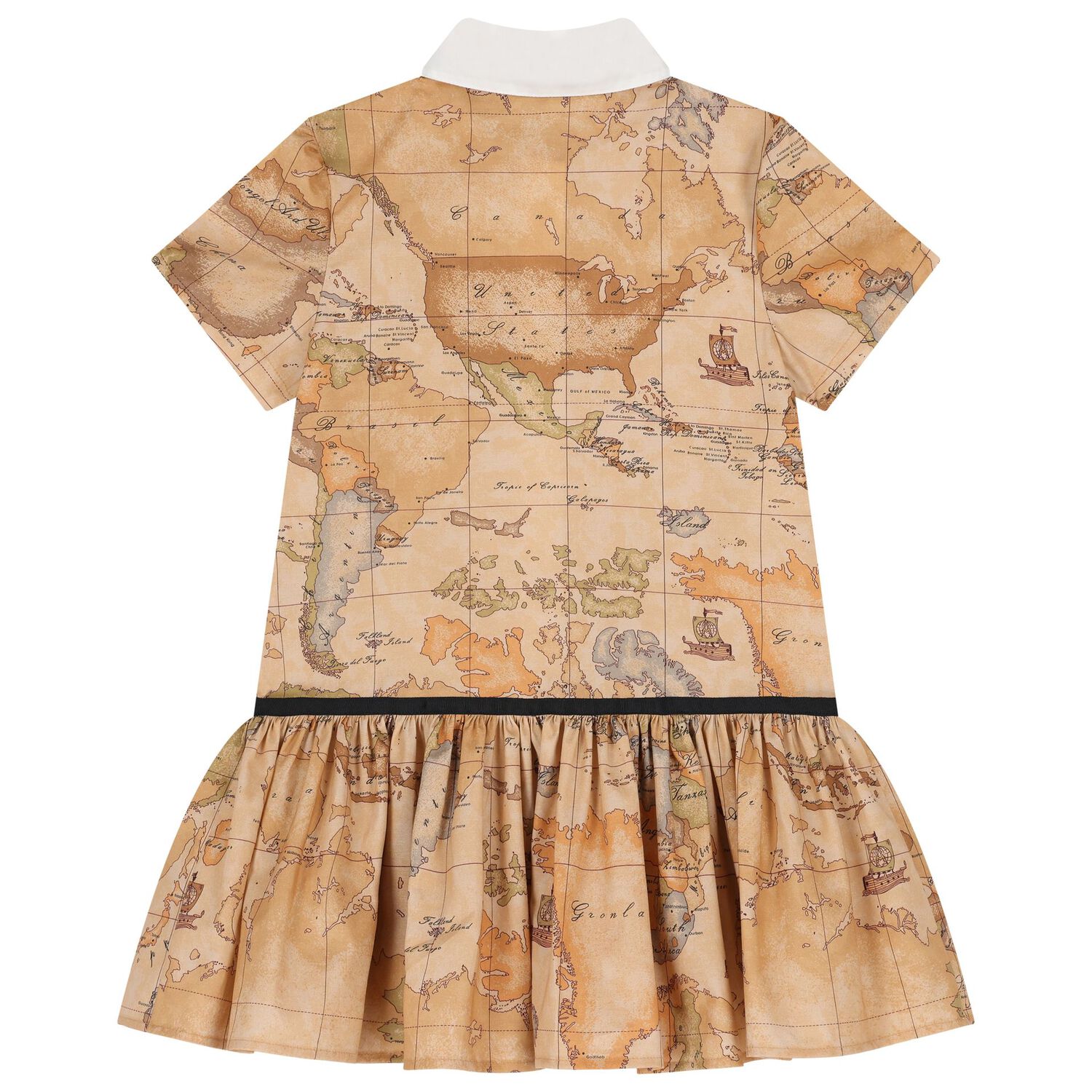 Girls Beige Geo Map Dress, 1, hi-res image number null