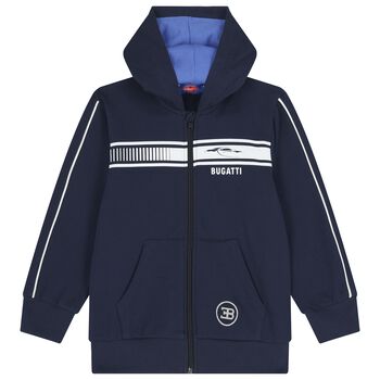 Boys Navy Blue Logo Hooded Zip Up Top