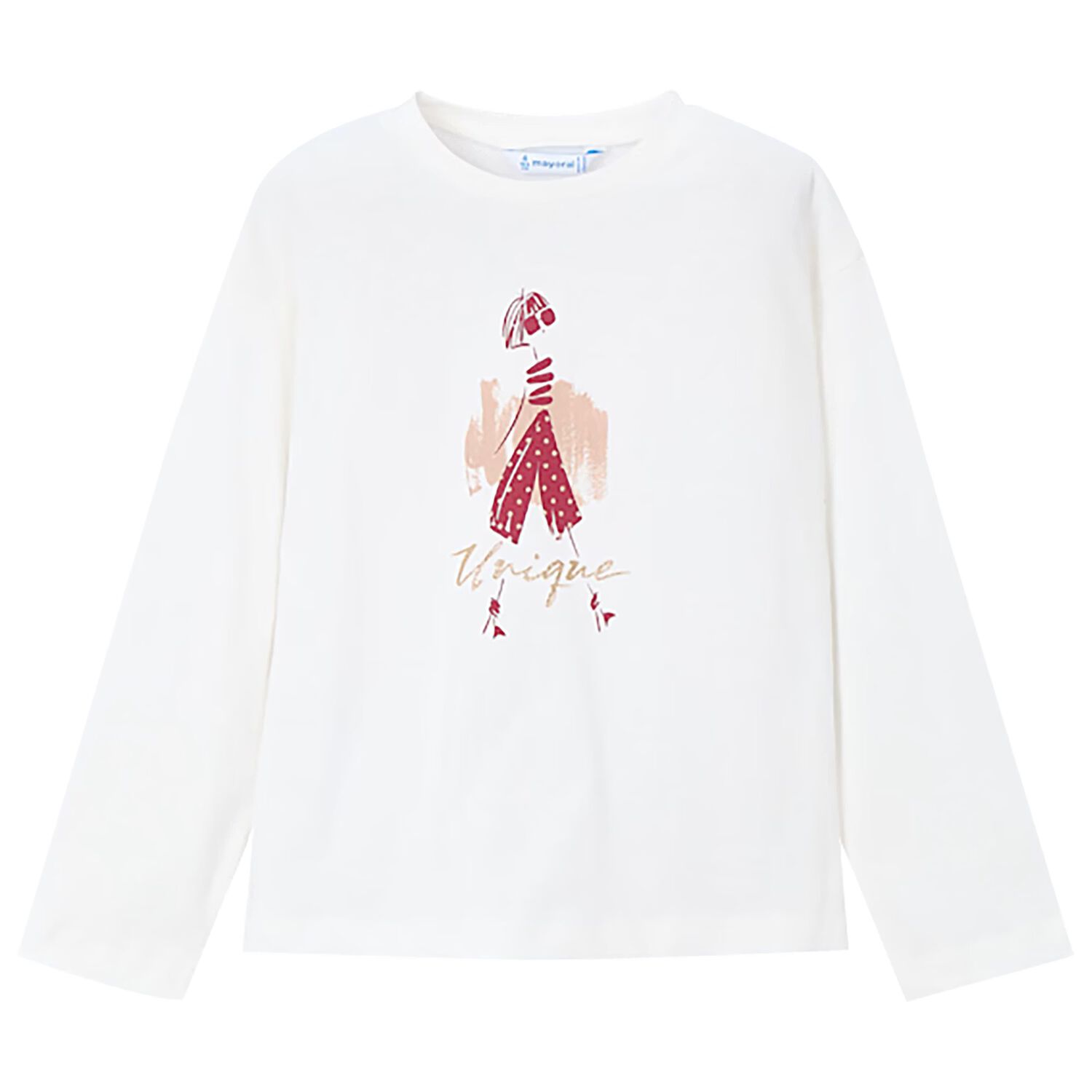 Girls White Long Sleeve Top, 2, hi-res