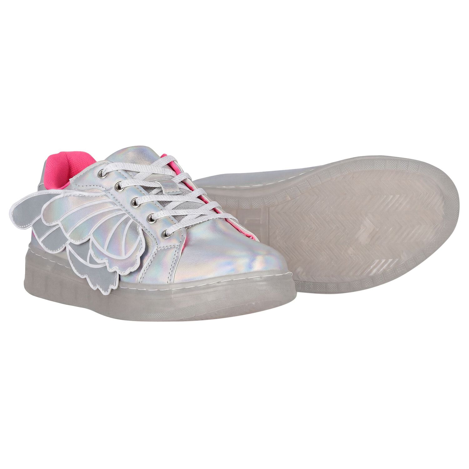 Girls Iridescent Silver Butterfly Wings Trainers, 1, hi-res