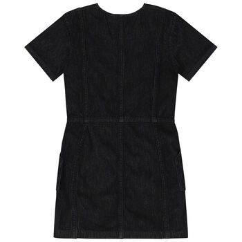Girls Black Logo Denim Dress
