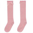 Girls Pink Bow Knitted Socks, 3, hi-res