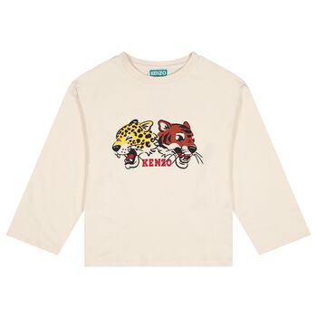 Beige Tiger & Friend Logo Long Sleeve Top