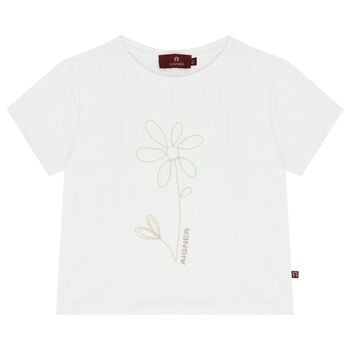 Girls White Flower Logo T-Shirt
