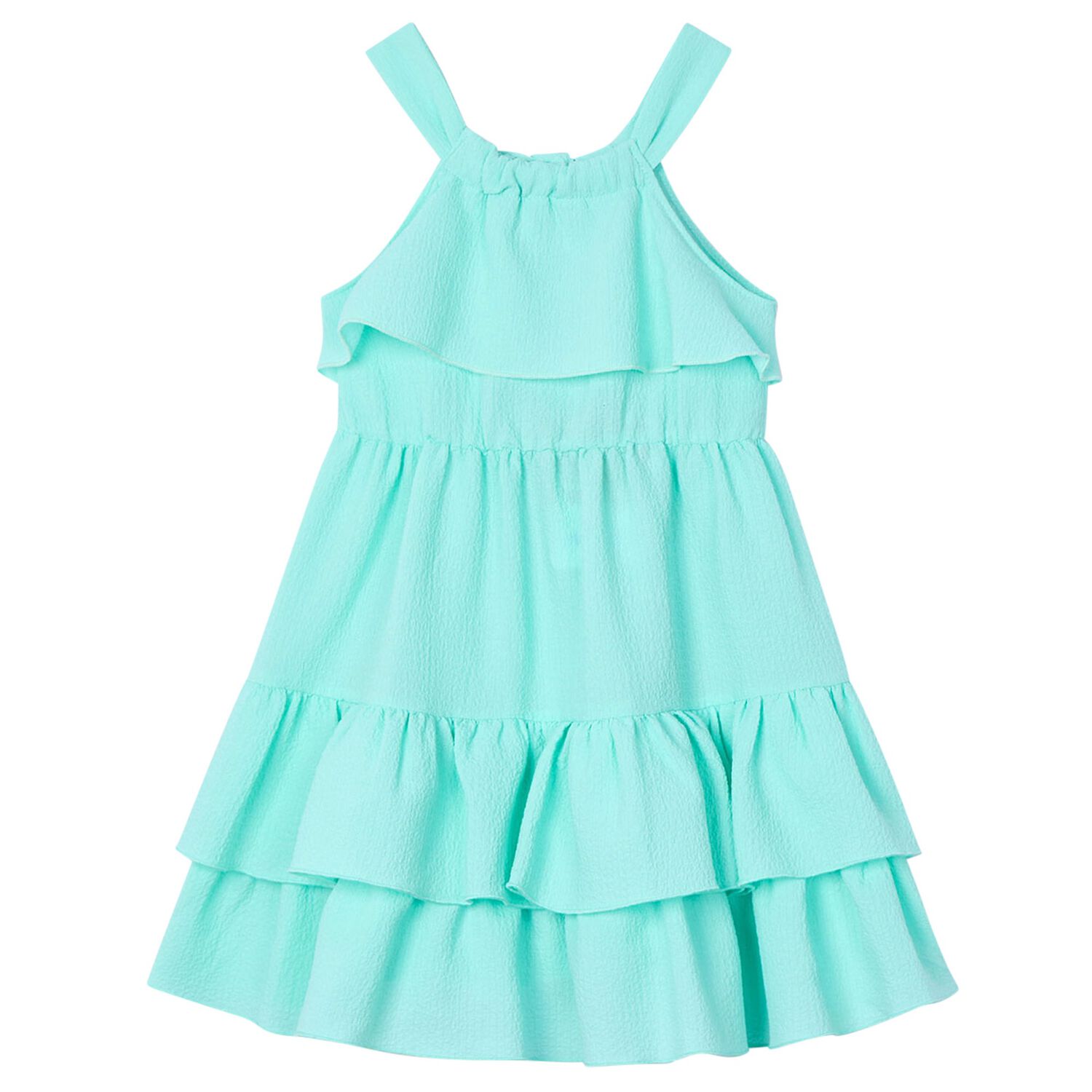 Girls Aqua Ruffled Dress, 2, hi-res