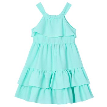 Girls Aqua Ruffled Dress