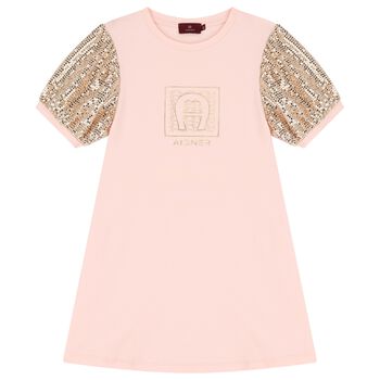 Girls Pink & Gold Logo Dress